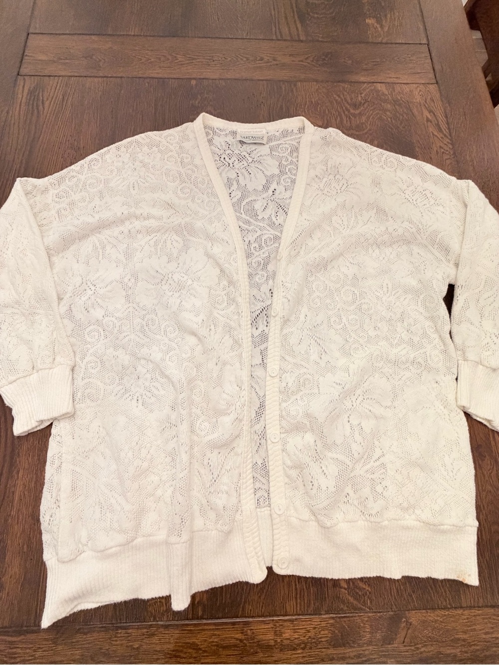 White Sheer Floral Lace Knit Button-Front Cardigan Size Medium - Picture 5 of 10